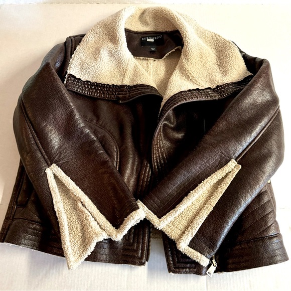 Anthropologie x Bernardo-  Chocolate Moto Jacket with faux fur lining.Size L - Picture 11 of 11